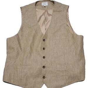 Baird McNutt Murano Mens Linen Vest XL Tan Beige Tailored Dress Waistcoat